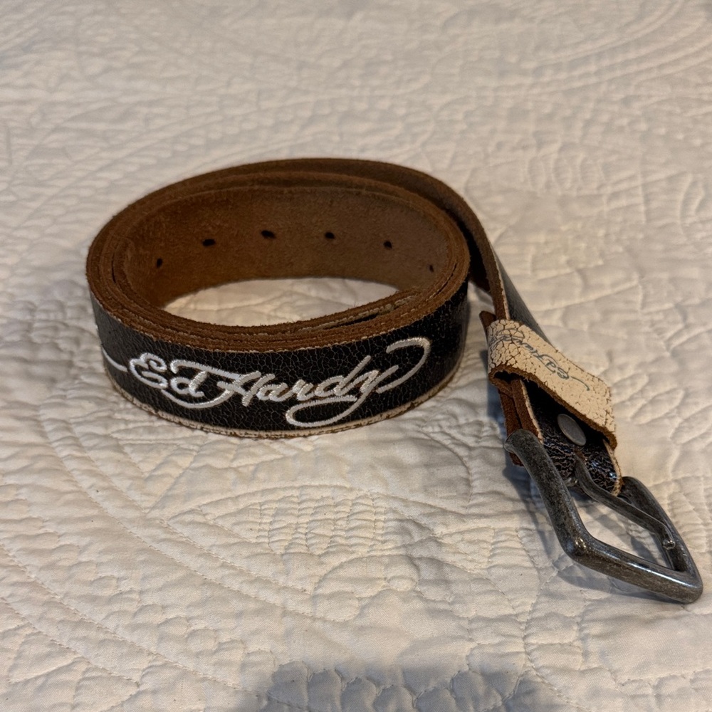 Ed Hardy Black and Brown Leather Belt
